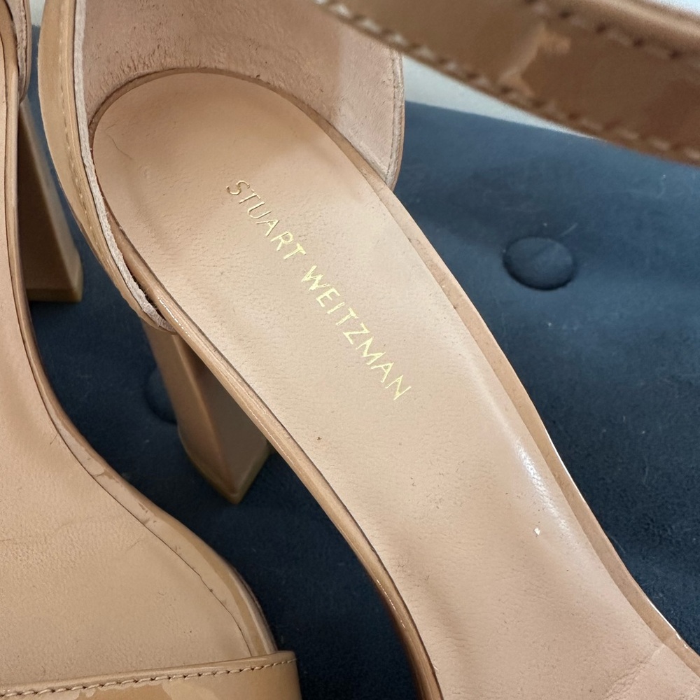 Stuart Weitzman Nudist Block 75MM Sandals | Nude Block Heel Sandal - Picture 4 of 7